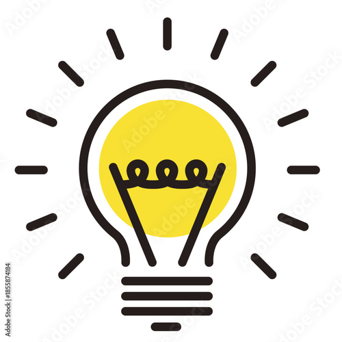 アイディアやひらめきのイラスト。電球のアイコン。ランプのロゴ。Glowing lamp icon.