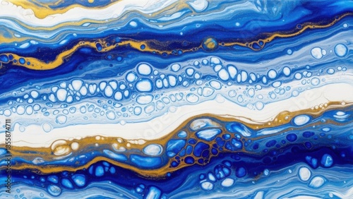 Abstract Fluid Art - A Symphony of Blue, Gold, and White.