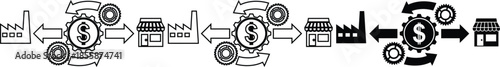 Business cycle with money and gears turning in industrial and retail process