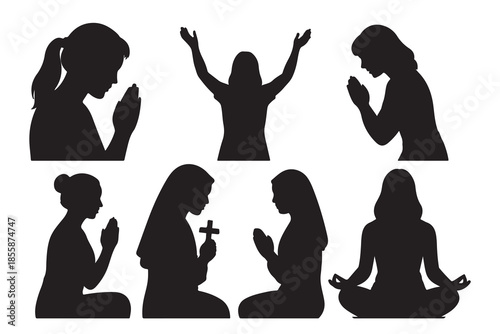 A collection of diverse female silhouettes depicting prayer, worship, and spiritual devotion