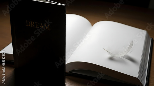 A book standing open on a table with another book