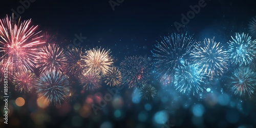 Vibrant Fireworks Display in Night Sky for Celebrations and Festivities
