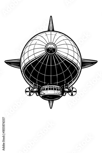 Front view of a massive airship approaching