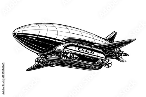 Futuristic cargo airship with sleek aerodynamic form