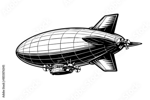  Rear three-quarter angle of an airship with tail fins