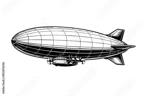 Side profile of a vintage zeppelin-style airship cruising smoothly