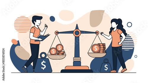 Gender Pay Gap Illustration Equal Pay for Men and Women.