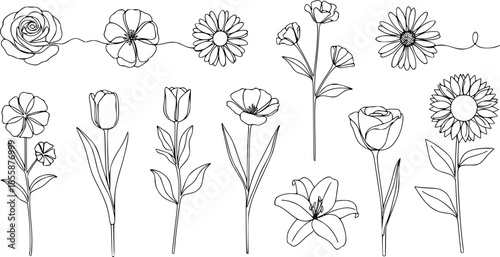 Set of different flower linens on a white background.