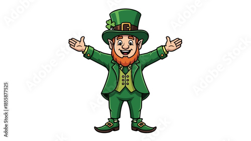 Happy Leprechaun Character with Open Arms.