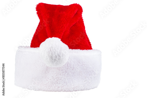 Red Santa hat with white pom-pom. Cristmas accessory. Isolated on white background