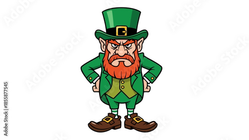 Angry Leprechaun Character with Green Hat and Suit.