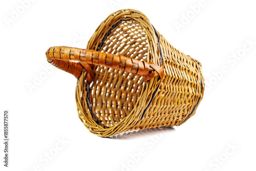 Empty wicker basket on white background
