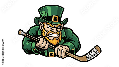 Angry Leprechaun Hockey Player Mascot.