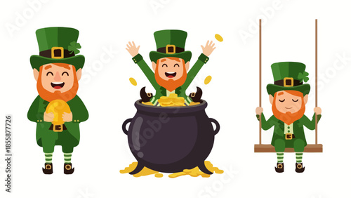 Three Cute Leprechauns Celebrating St Patricks Day.