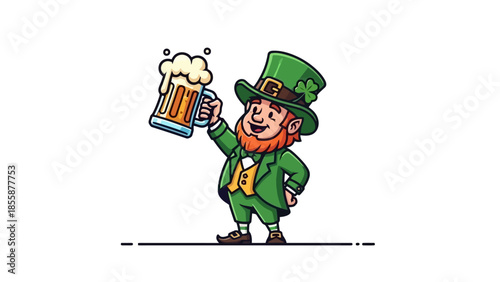 Happy Leprechaun Holding a Frothy Beer Mug.