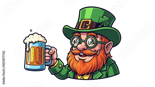 Happy Leprechaun Holding a Frothy Beer Mug.