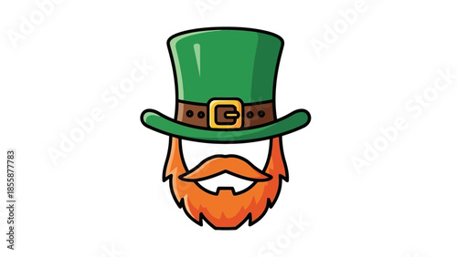 Green Leprechaun Hat with Orange Beard and Moustache.