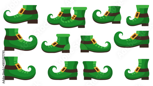 Collection of Green Elf Shoes with Buckles.