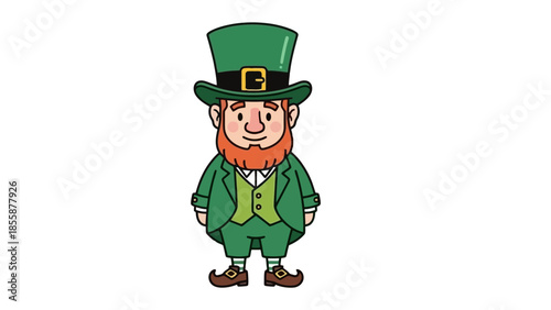 Cartoon Leprechaun Character Wearing Green Outfit and Top Hat.