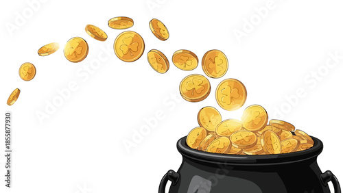 Pot of Gold Overflowing with Shiny Coins.