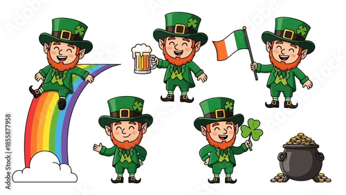 St Patricks Day Leprechauns with Rainbow and Pot of Gold.