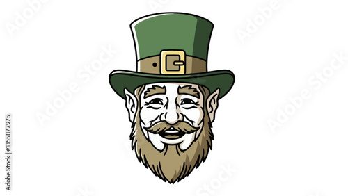 Friendly Leprechaun Face with Green Hat and Beard.