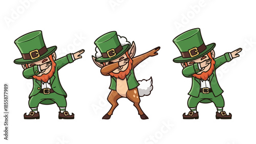 Three Dabbing Leprechauns and a Fawn in Green Hats.