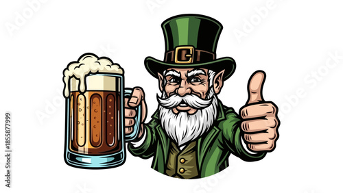 Leprechaun Holding Beer Mug Giving Thumbs Up.