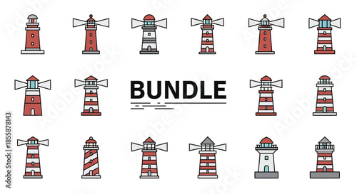 Collection of Various Lighthouse Illustrations and Designs.