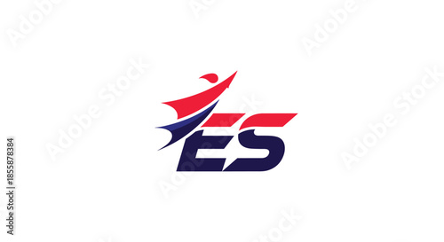 Modern logo design featuring the letters E and S with stylized dynamic wings in red and navy blue for sports or speed brand.