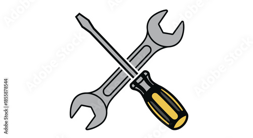 Crossed Wrenches and Screwdriver Tool Illustration.