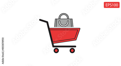 Red Shopping Cart with Handbag Inside.