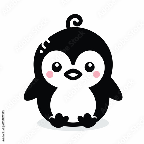 Cute cartoon penguin with pink cheeks on white background vector