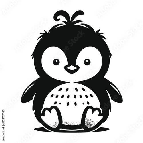 Cute black and white cartoon penguin with spots on belly isolated on white background vector