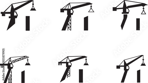 Black and white crane lifting heavy construction industrial