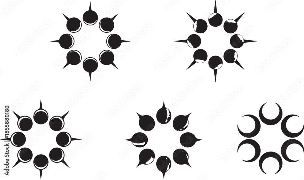 Fototapeta premium Four sets of crescent moon symbols arranged in circular patterns