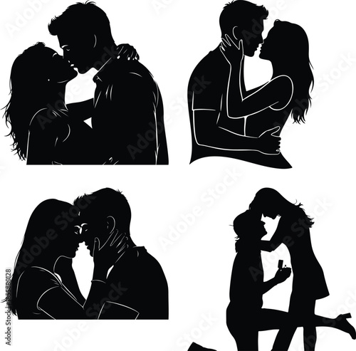 Silhouettes of loving couples in various intimate poses
