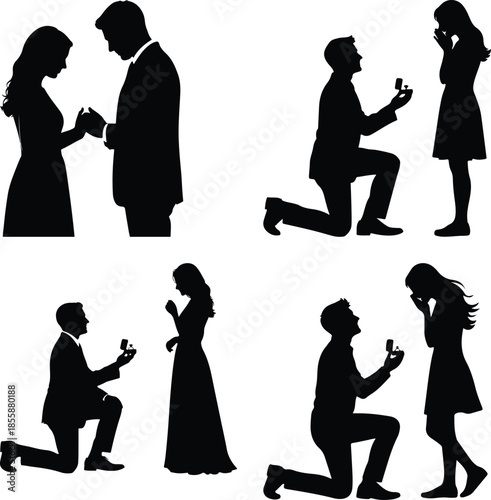 Proposal and marriage proposal silhouettes