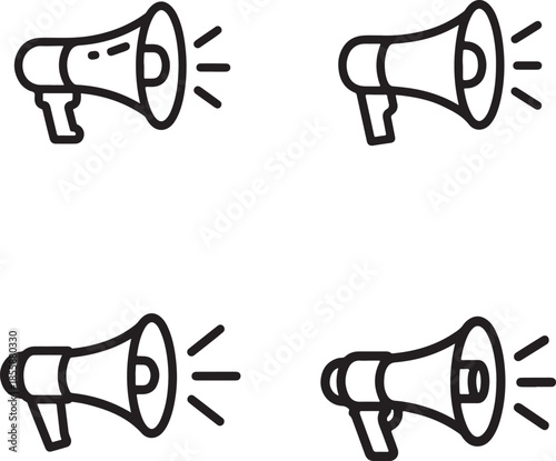 Two black megaphones with sound waves white communication