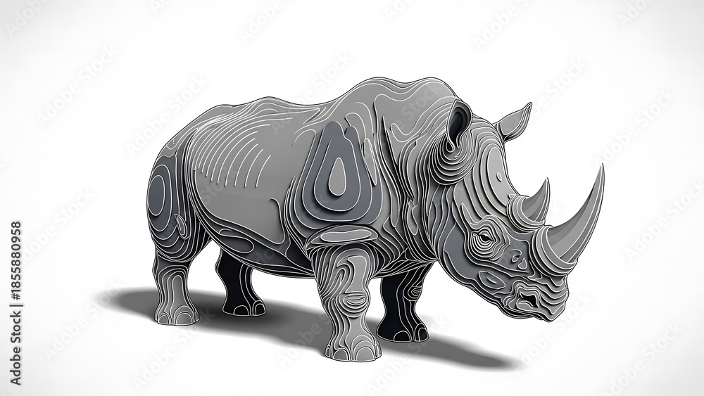 Fototapeta premium Stunning metallic rhinoceros sculpture with intricate design