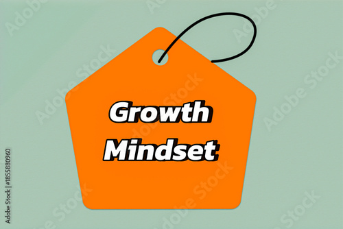 Growth Mindset Motivational Concept on Orange Tag over Green Background