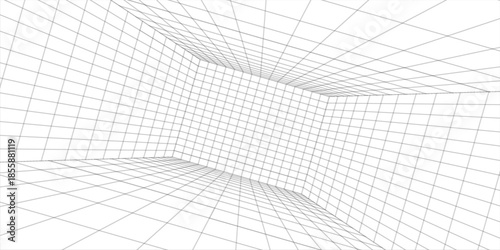 Perspective grid background 3d Vector illustration. Interior design Model projection background template. Line one point perspectivePrint