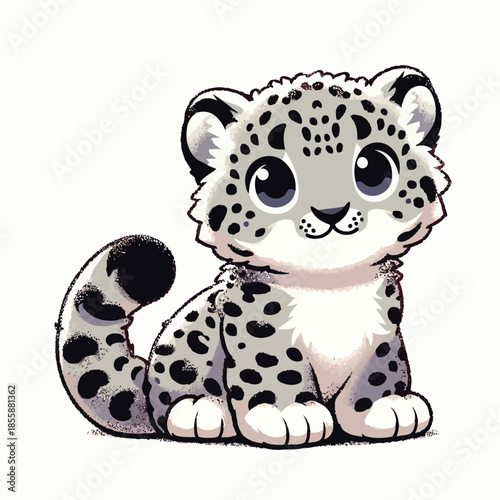 Cute cartoon snow leopard cub sitting on white background vector