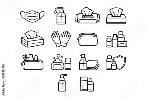 Pouch gloves vector protection disposable mask urban hygiene minimalist cleanliness icon travel