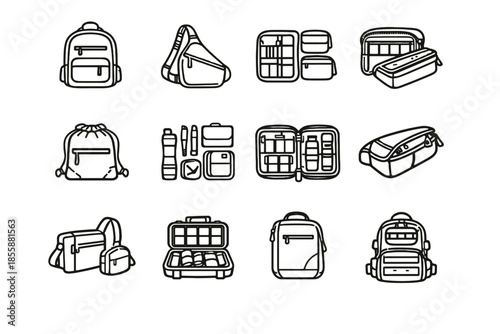 Lightweight backpack carry vector zipper icon emer organized kit pack sling