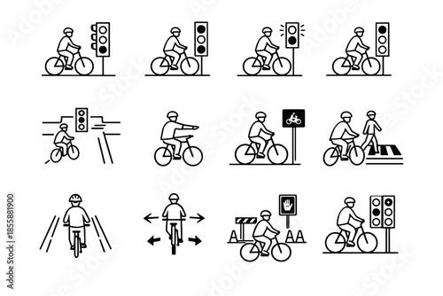 Road urban traffic cycling safety icon vector intersection light signals red junction