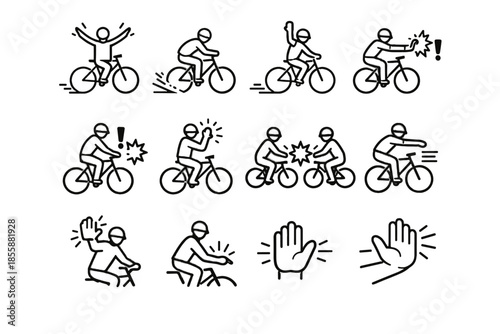 Icon cycling signal urban alert raised immediate braking halt collision safety sudden