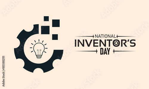 National Inventors Day Poster Banner and Background Design Template Featuring Thomas Edison Light Bulb Patent Gear Innovation Illustration for February 11 Inventor Celebration Theme
