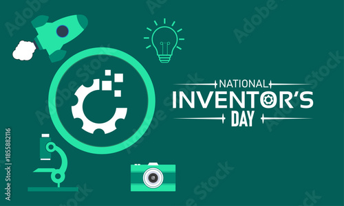 National Inventors Day Poster Banner and Background Design Template Featuring Thomas Edison Light Bulb Patent Gear Innovation Illustration for February 11 Inventor Celebration Theme