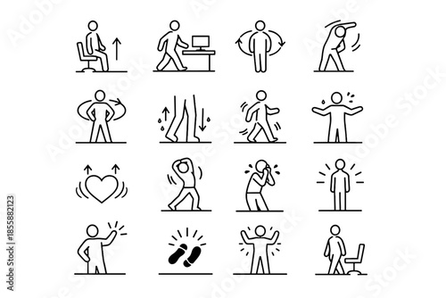 Activity cue productivity desk icons awareness minimalist stand energy vector icon movement
